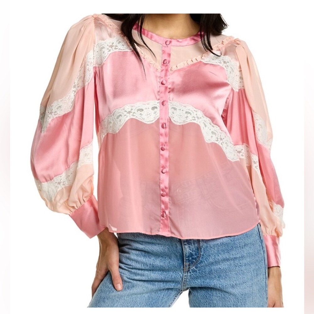 LOVESHACKFANCY ZAVIA BLOUSE. SIZE SMALL. 🩷🤍